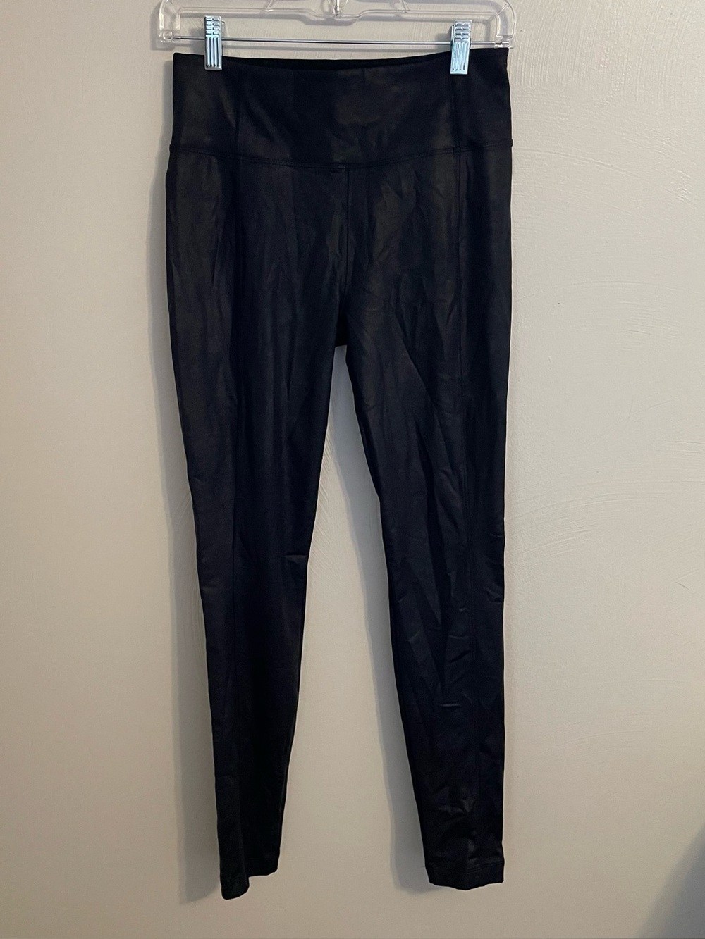 Athleta Delancey Gleam Tight Leggings Size Small Black Faux Leather Back Pockets
